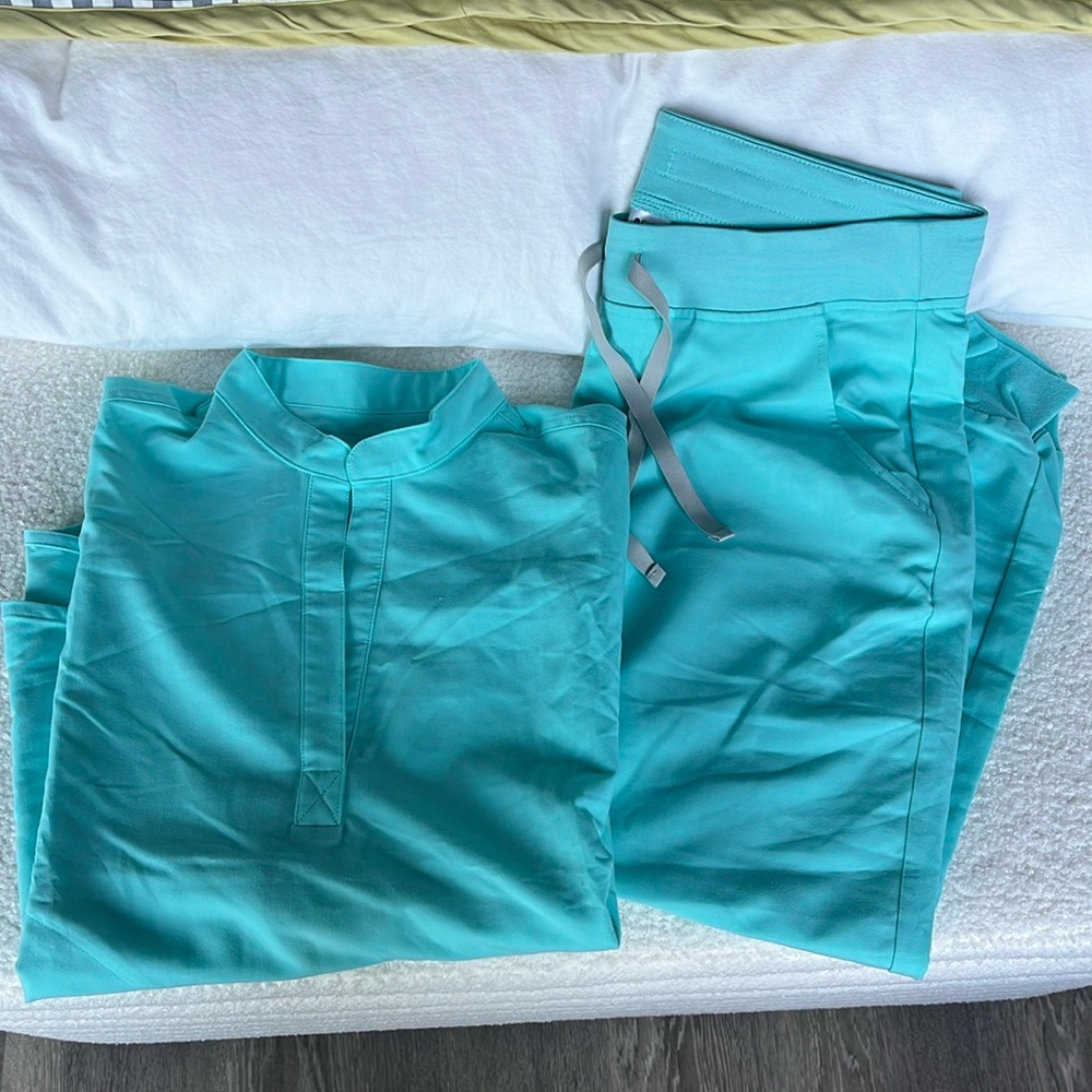 Figs Women's Top in Aqua/pants